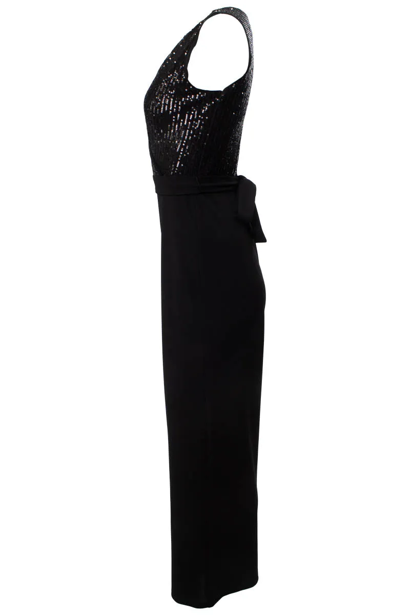 Sleeveless Sequin Crossover Jumpsuit - Black