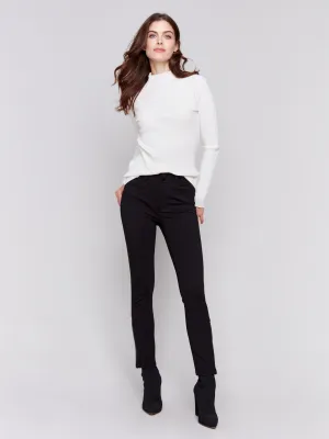 Slim Ponte Pants With Side Vinyl Detail - Black