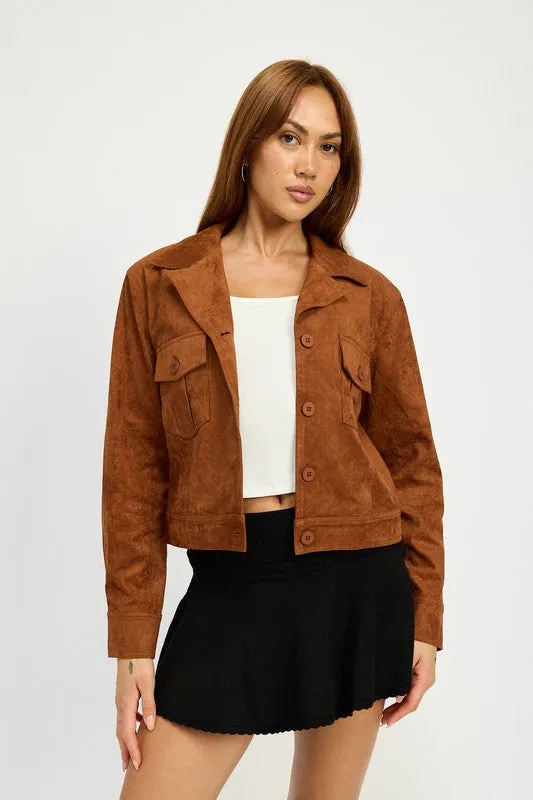 SOFT MICROSUEDE FABRIC JACKET WITH POCKETS