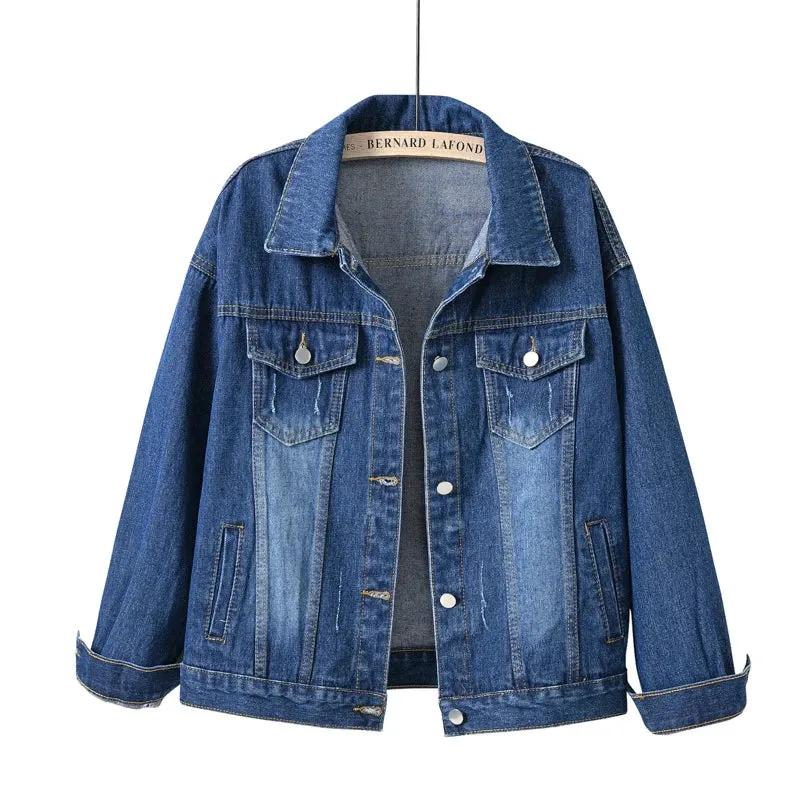 Spring Jean Denim Jacket with Packets & Turn-Down Collar