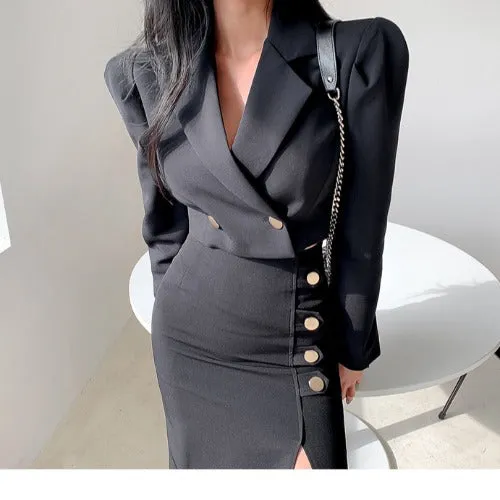 Spring Office Lady Two Pieces Blazer Dresses