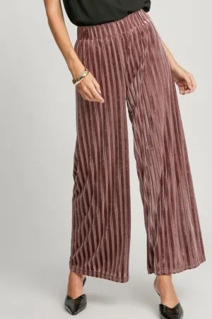 Striped Leg Velvet Pants - Burgundy