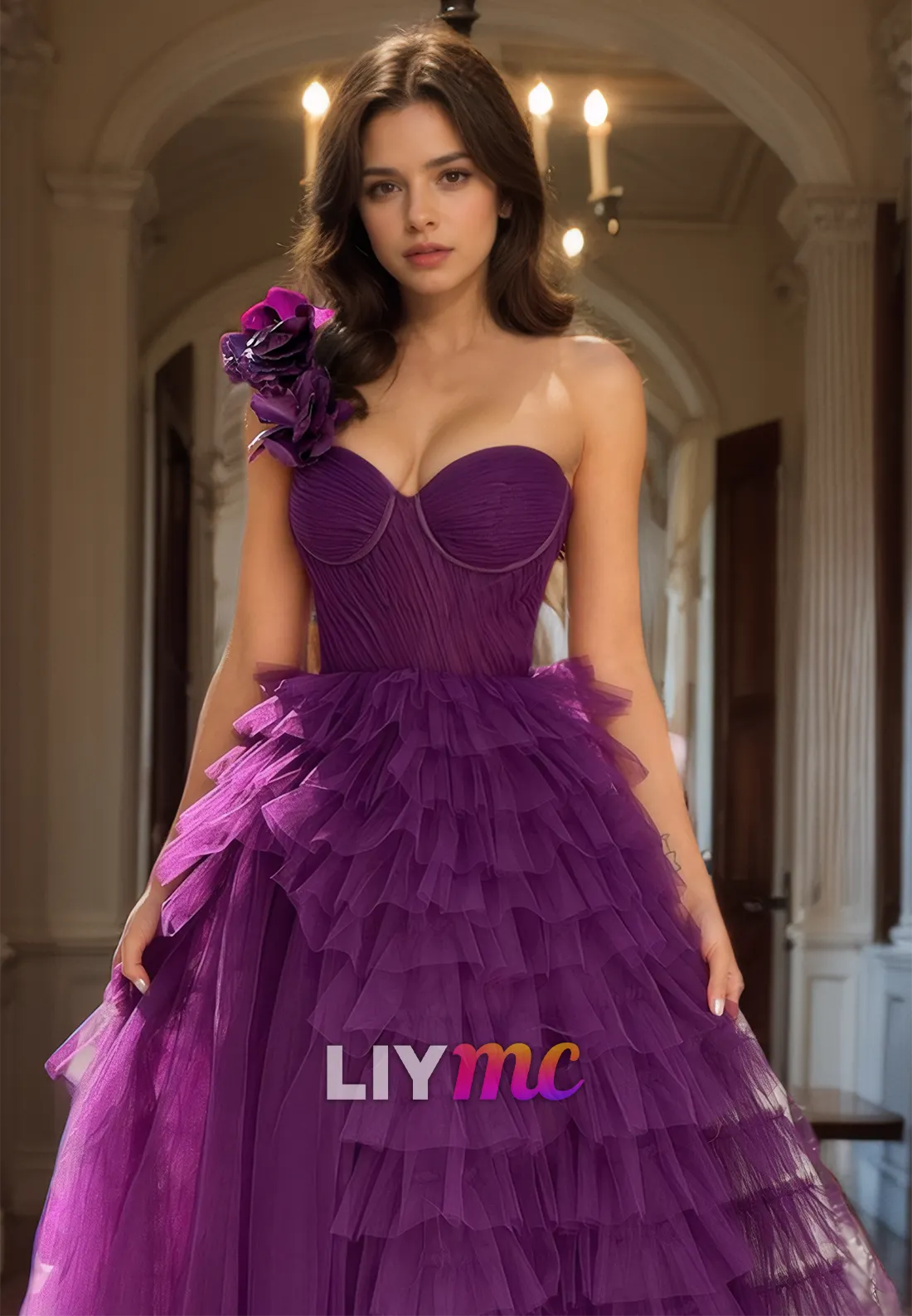 Sweetheart Sleeveless Tiered Tulle A-Line Prom Dress