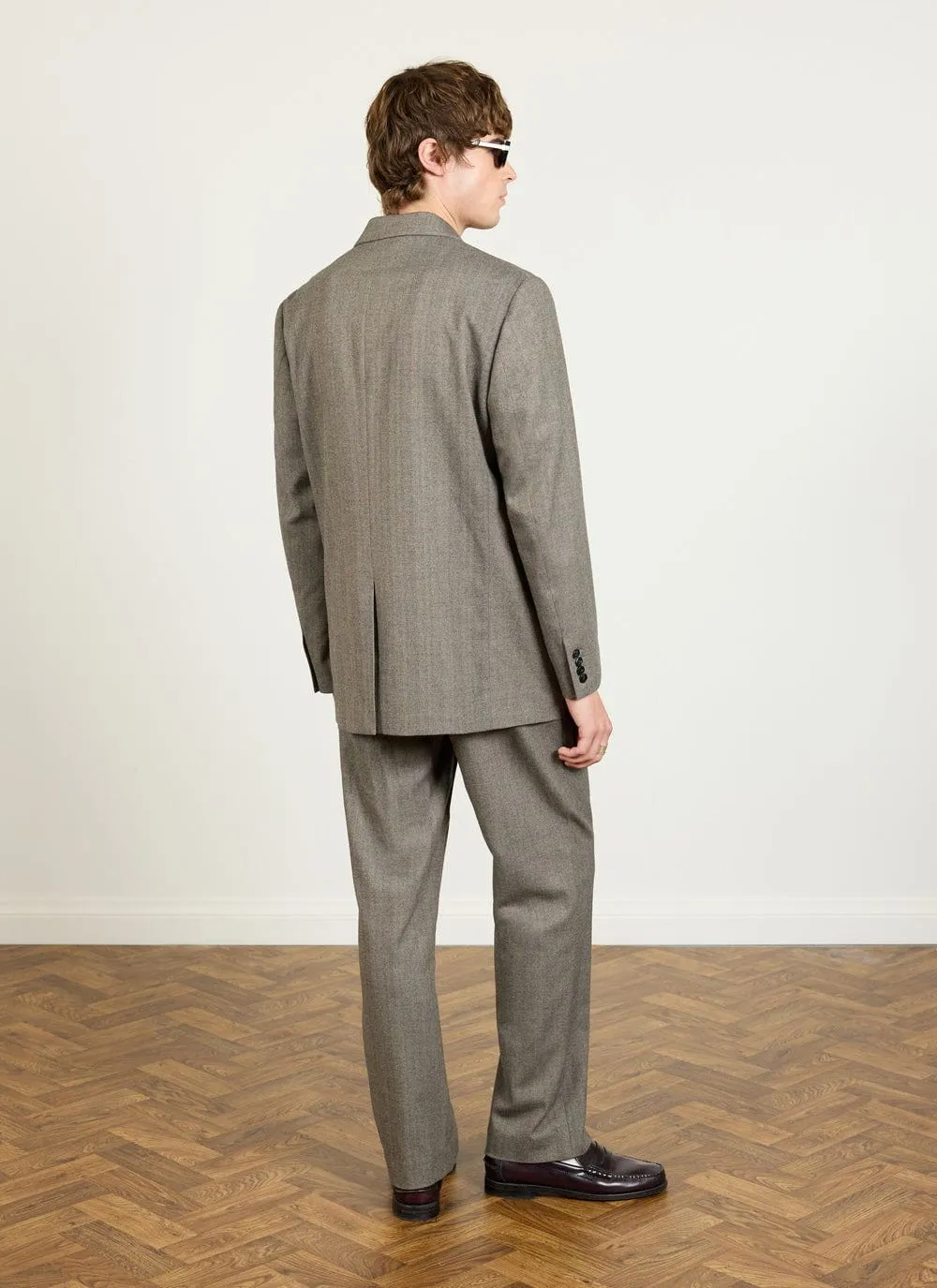 Tailored Double Breasted Blazer | Herringbone | Grey