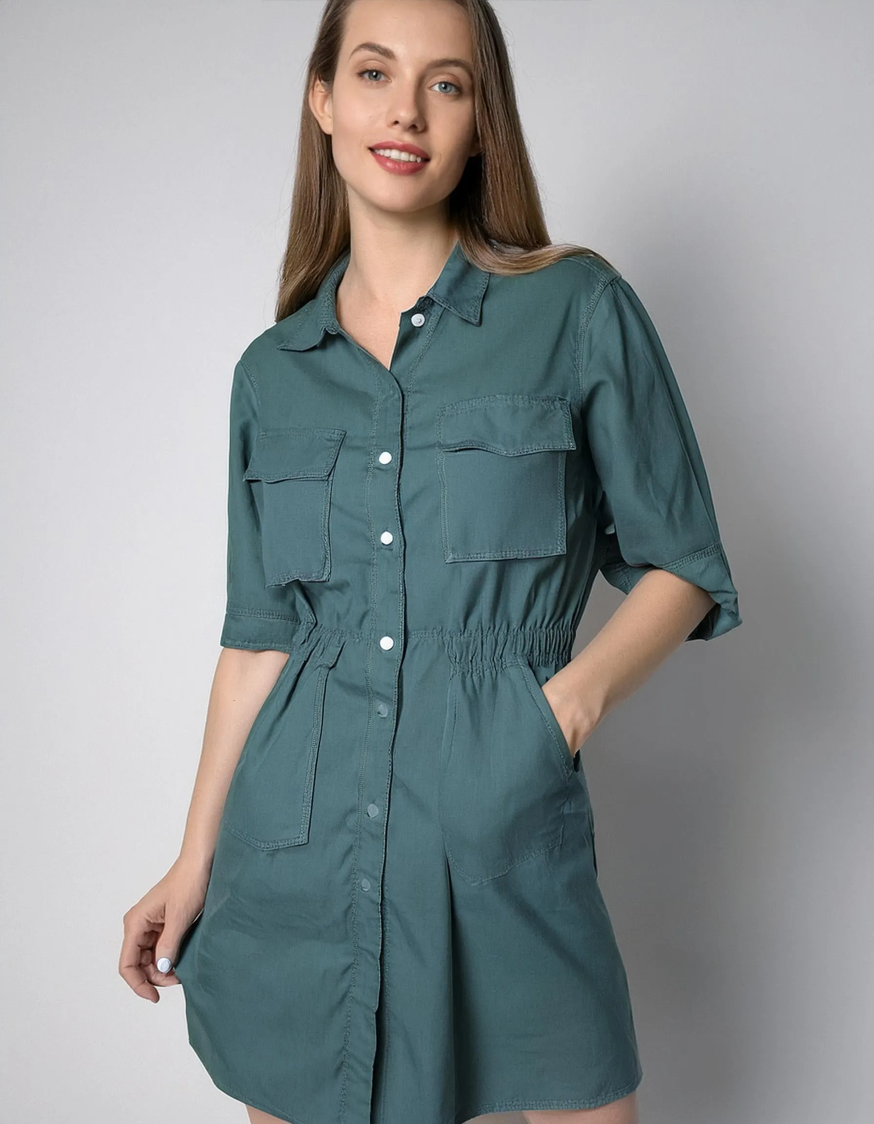 Teal Green Midi Shirt Dress