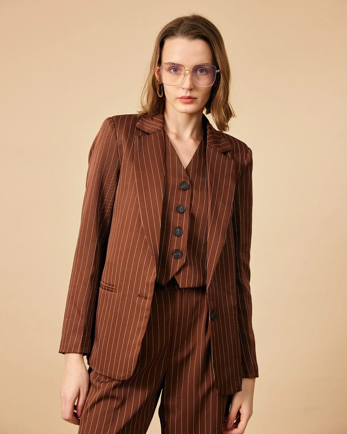 The Brown Striped One Button Collared Blazer