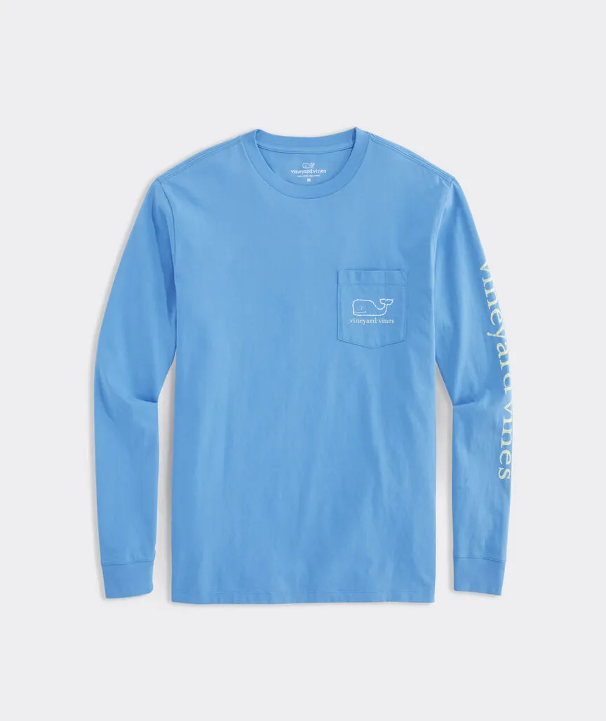 Two-Tone Vintage Whale Long-Sleeve Pocket Tee in Keel Blue by Vineyard Vines