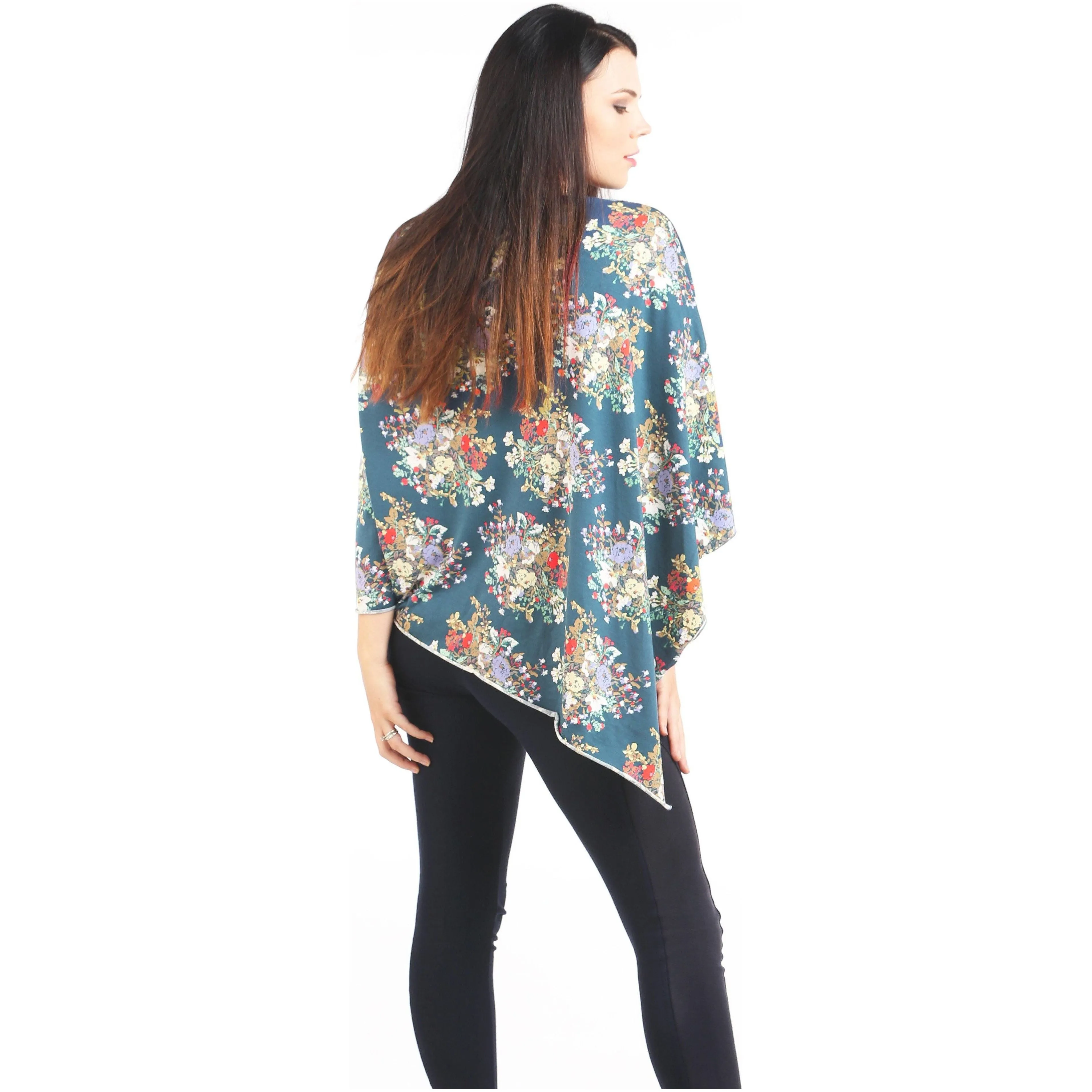 UberMums Iris Blue Floral Nursing Poncho - Modal Spandex