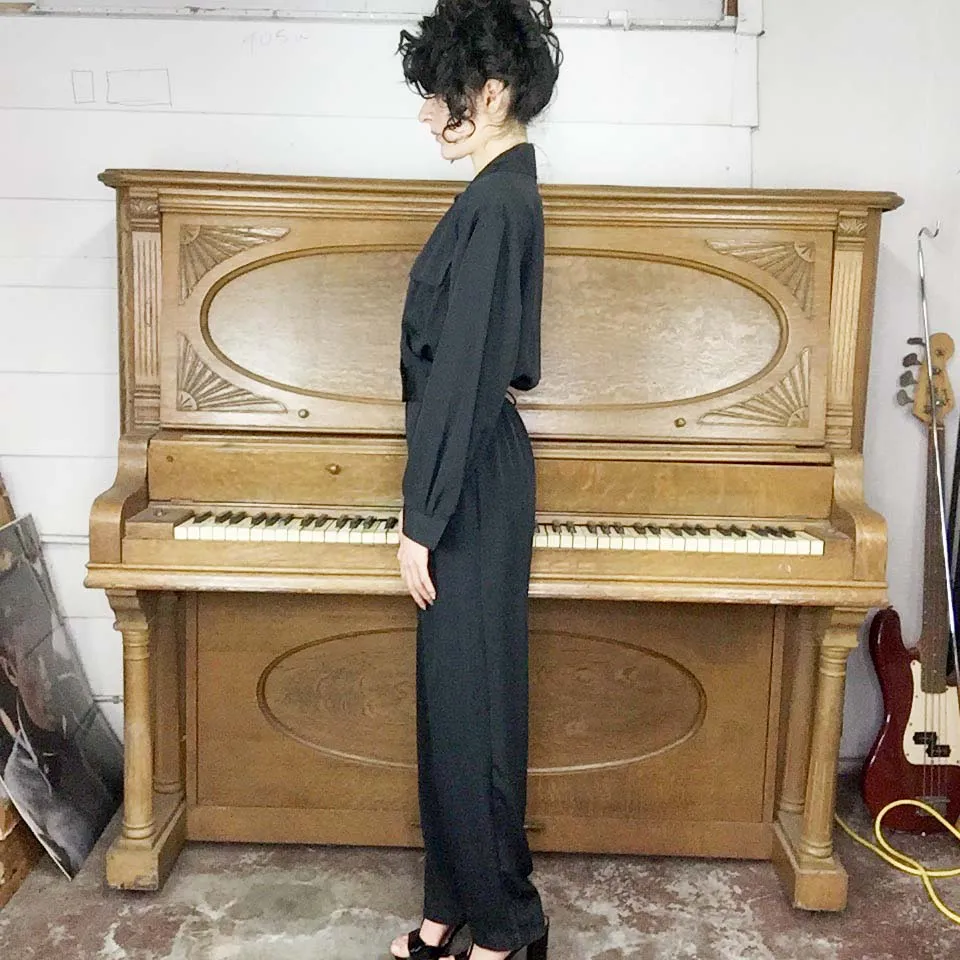 Vintage 80s 90s | Boho Black Jumpsuit One Piece Playsuit Pantsuit | Size M