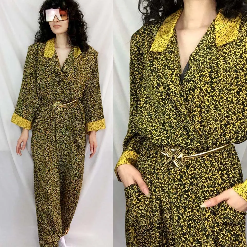 Vintage 80s 90s | Boho Dolman Jumpsuit Sleeve One Piece Playsuit Pantsuit | L/XL