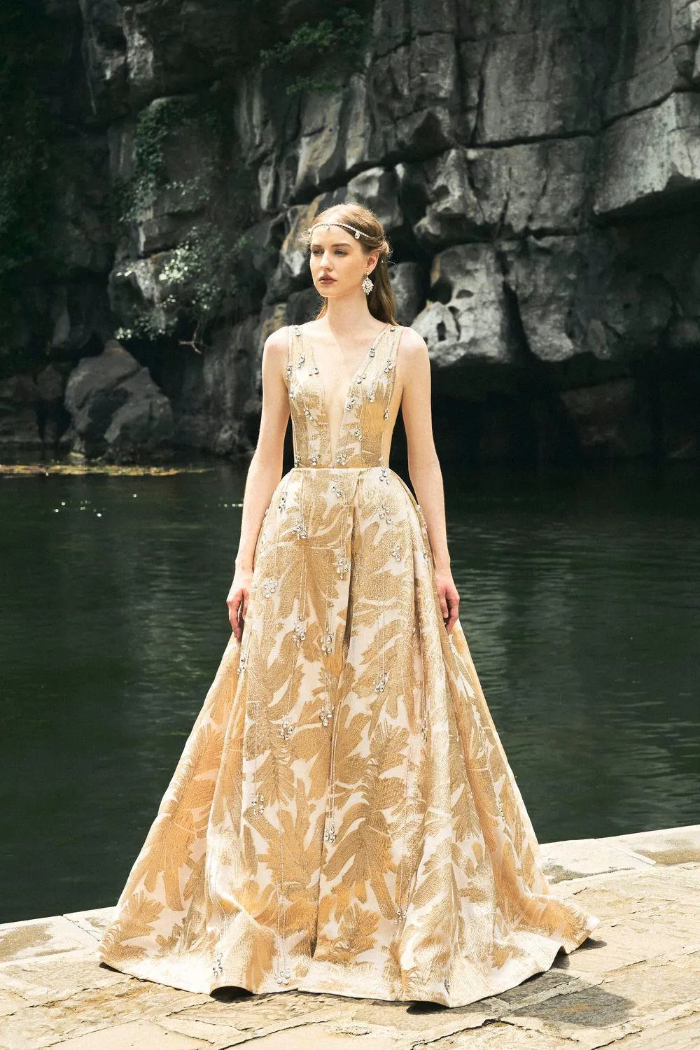 Wanderlust Ball Gown Sleeveless Jacquard Floor Length Dress