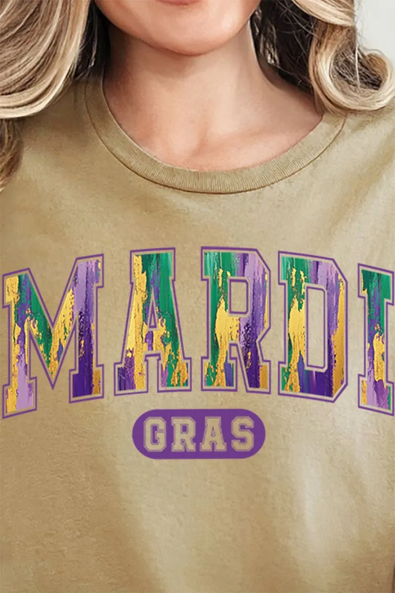 Watercolor Mardi Gras Short Sleeve Relaxed Fit T-Shirt