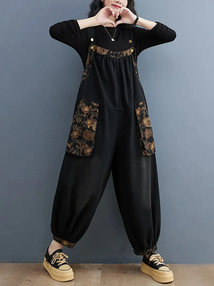 Women Spliced Winter Denim Jumpsuits