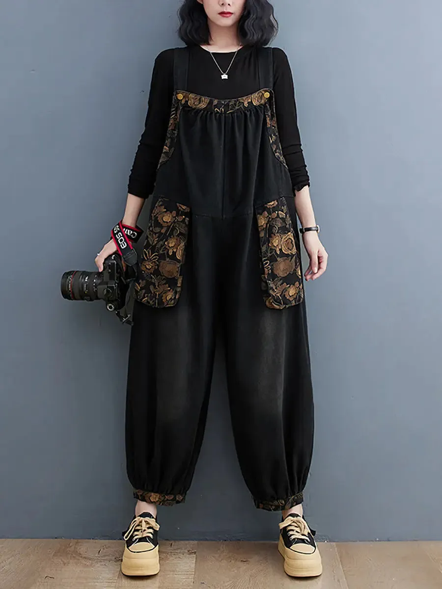 Women Spliced Winter Denim Jumpsuits