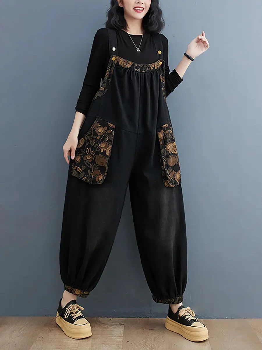 Women Spliced Winter Denim Jumpsuits