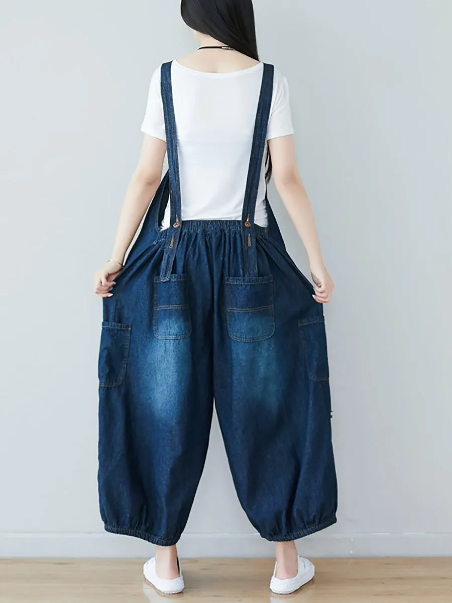 Women Summer  Retro Frayed Washed Denim Jumpsuits FG1034