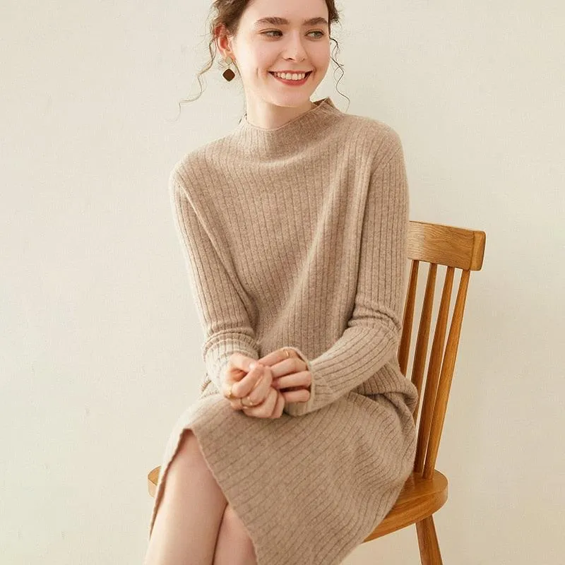 Women's Autumn and Winter New Fashion Long Pure Australian Wool Dress