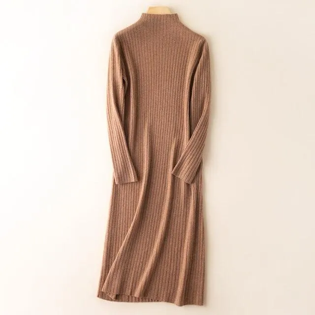 Women's Autumn and Winter New Fashion Long Pure Australian Wool Dress