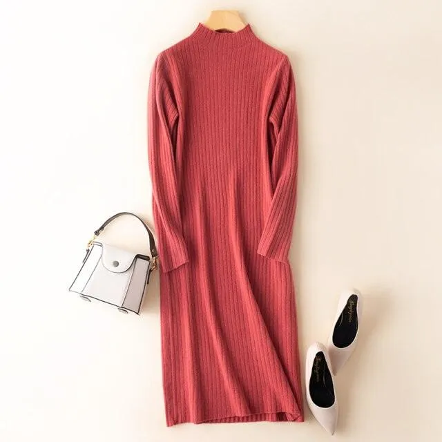 Women's Autumn and Winter New Fashion Long Pure Australian Wool Dress