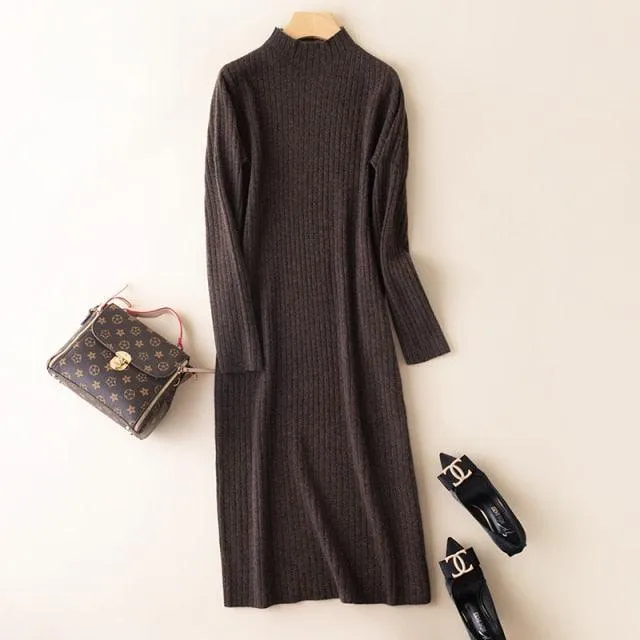 Women's Autumn and Winter New Fashion Long Pure Australian Wool Dress