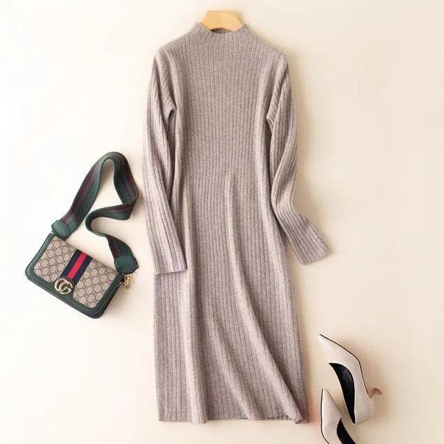 Women's Autumn and Winter New Fashion Long Pure Australian Wool Dress