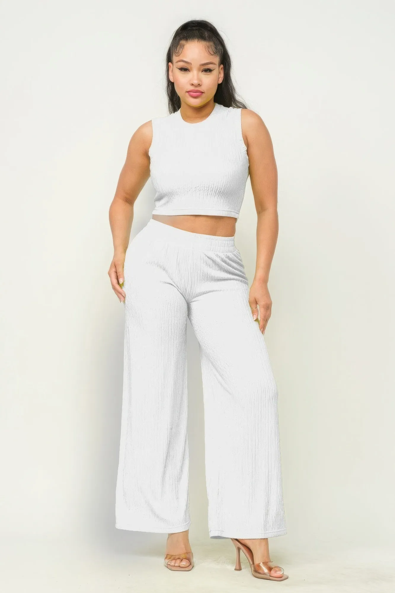 Women's Crop Top And Wide Pants Outfit Set