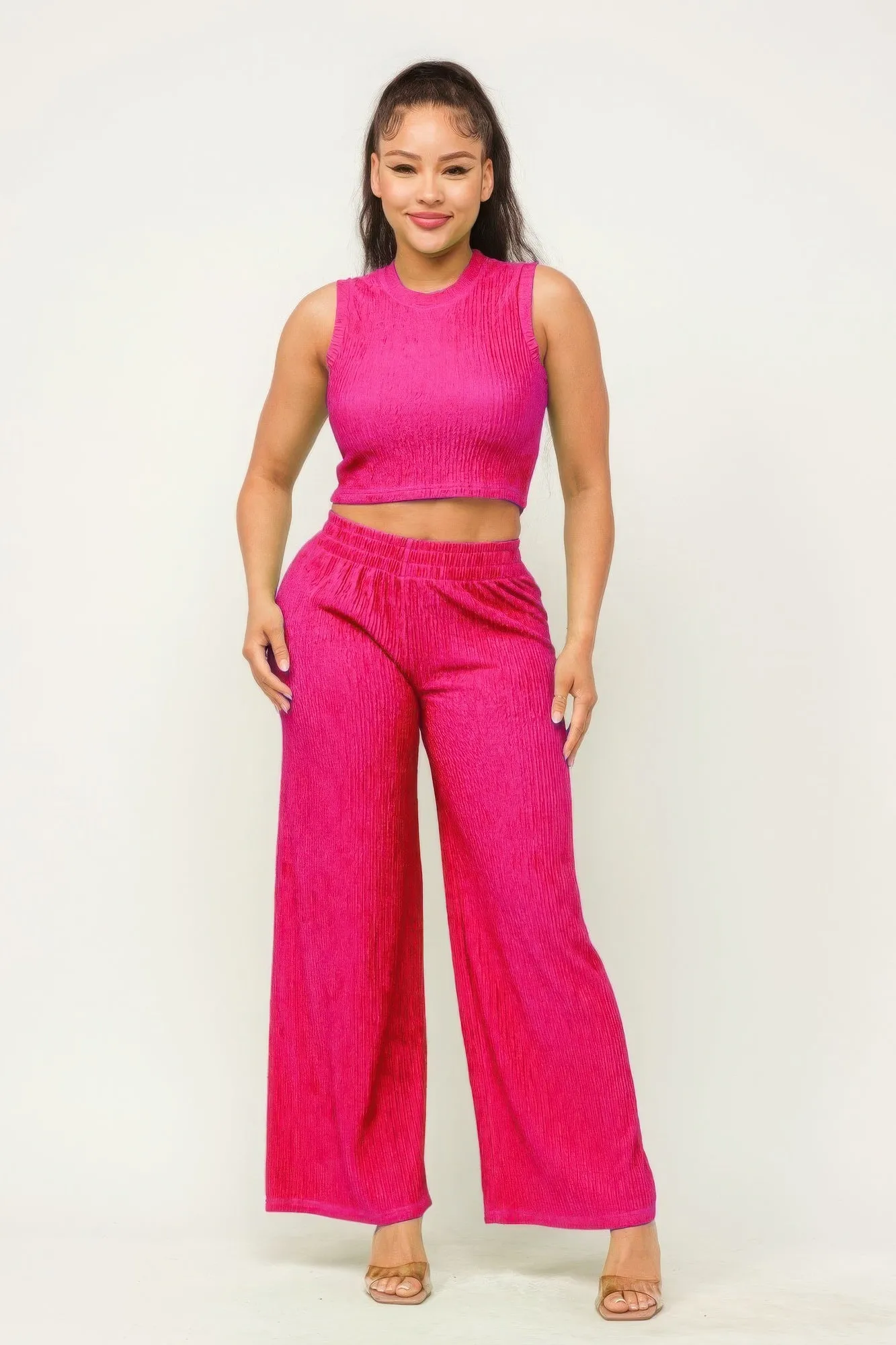 Women's Crop Top And Wide Pants Outfit Set