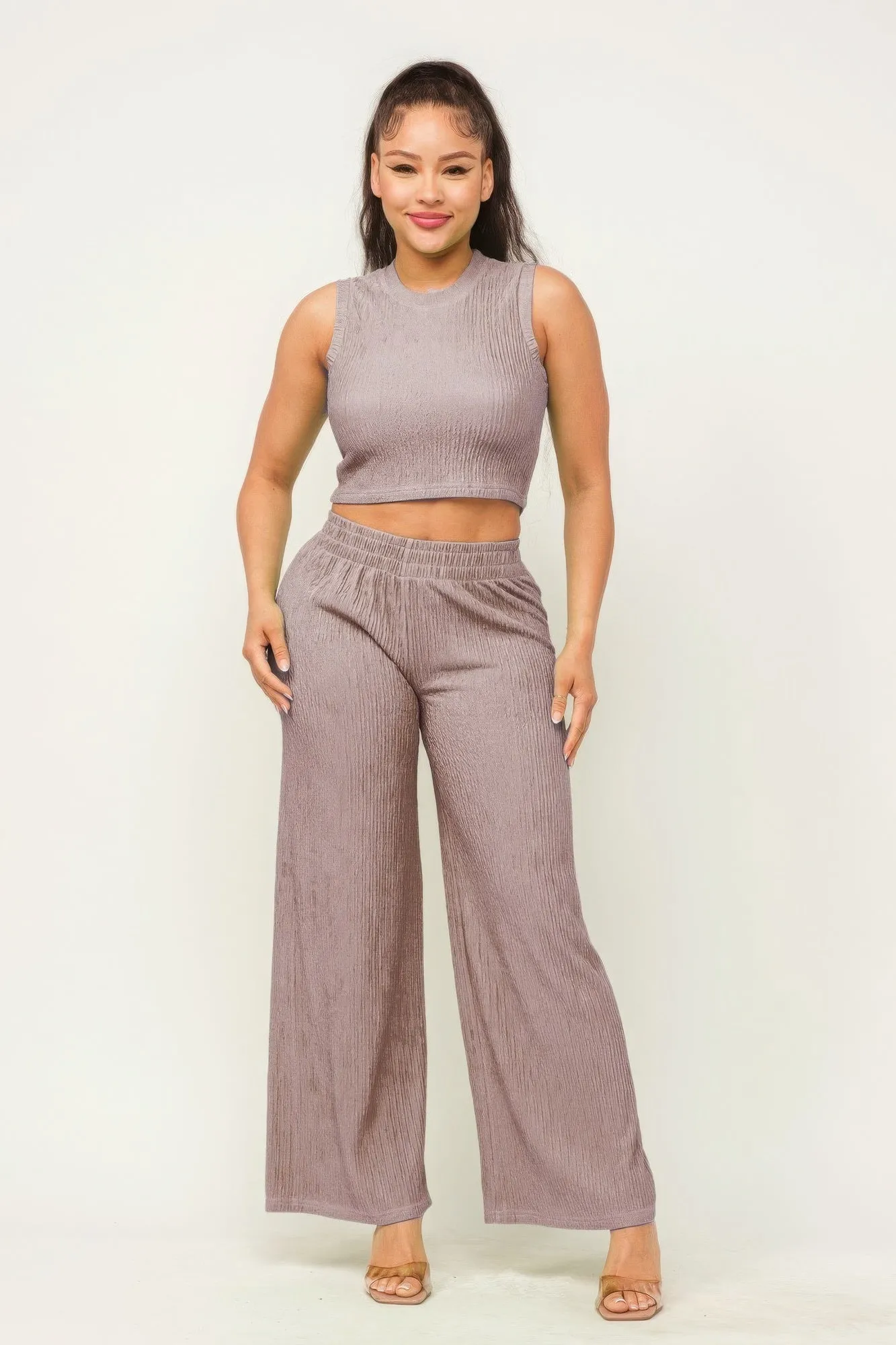 Women's Crop Top And Wide Pants Outfit Set