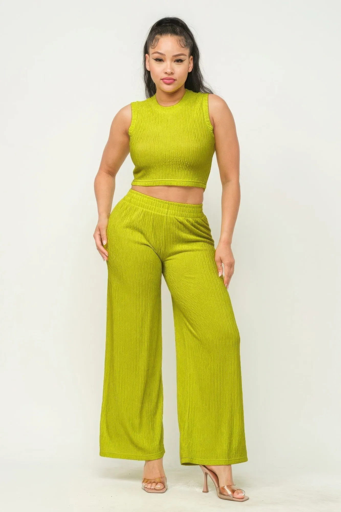 Women's Crop Top And Wide Pants Outfit Set