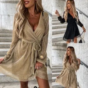 Women's Lace Up Long Sleeved Dress